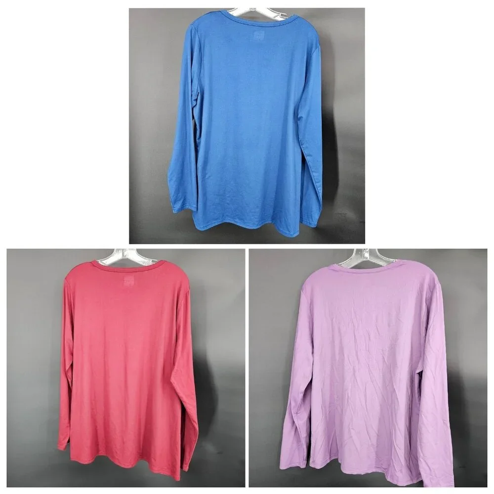 32 Degrees Shirt Women XXL Lot 3 Long Sleeve Crew Heat Cool Tees Blue Red Purple - Picture 2 of 8